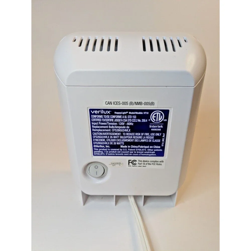 Verilux HappyLight VT10 Compact 10,000 Lux Light Therapy Lamp White 26W Working